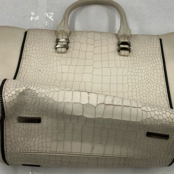 Rebecca Minkoff Women's Off-White Croc Leather Inner Pocket Tote Handbag - Picture 2 of 6